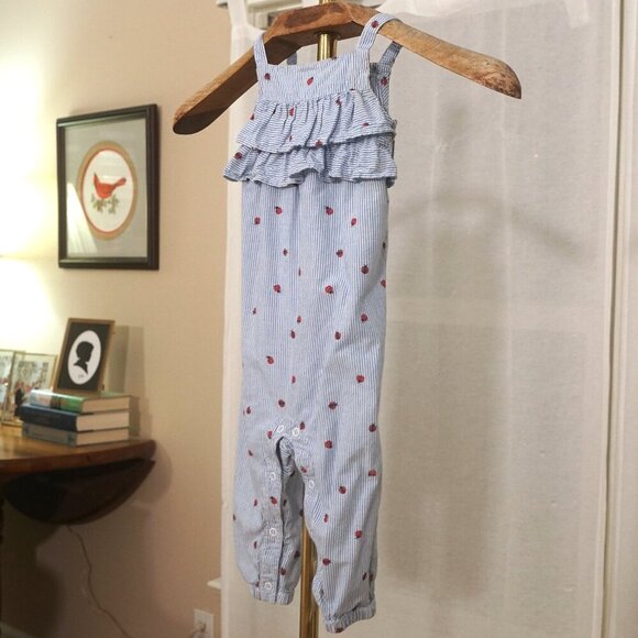 H&M Blue White Stripe Ladybug Sleeveless Baby Girl Romper - Picture 6 of 7